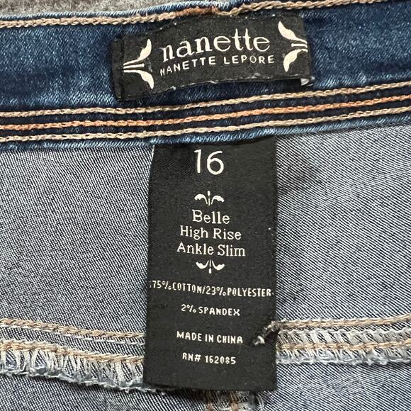 Nanette Lepore Belle Ankle Jeans 16 Blue Slim Skinny High Rise Stretch Comfort - Picture 10 of 12